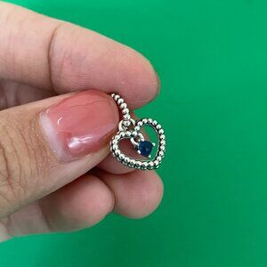 Pandora September Sea Blue Beaded Heart Dangle Charm